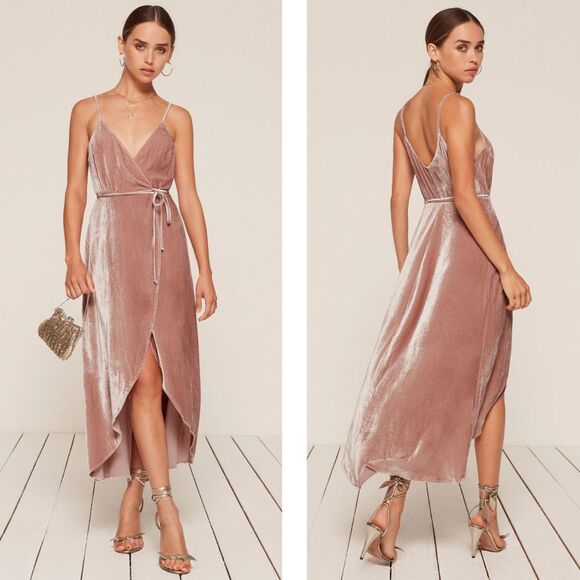 Reformation Anoush Velvet Midi Dress Medium Pink NWT - Picture 2 of 14